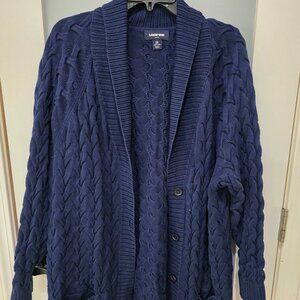 Lands’ End Navy Blue Cable Knit Button Front Cardigan Sweater – Women’s Plus 2X
